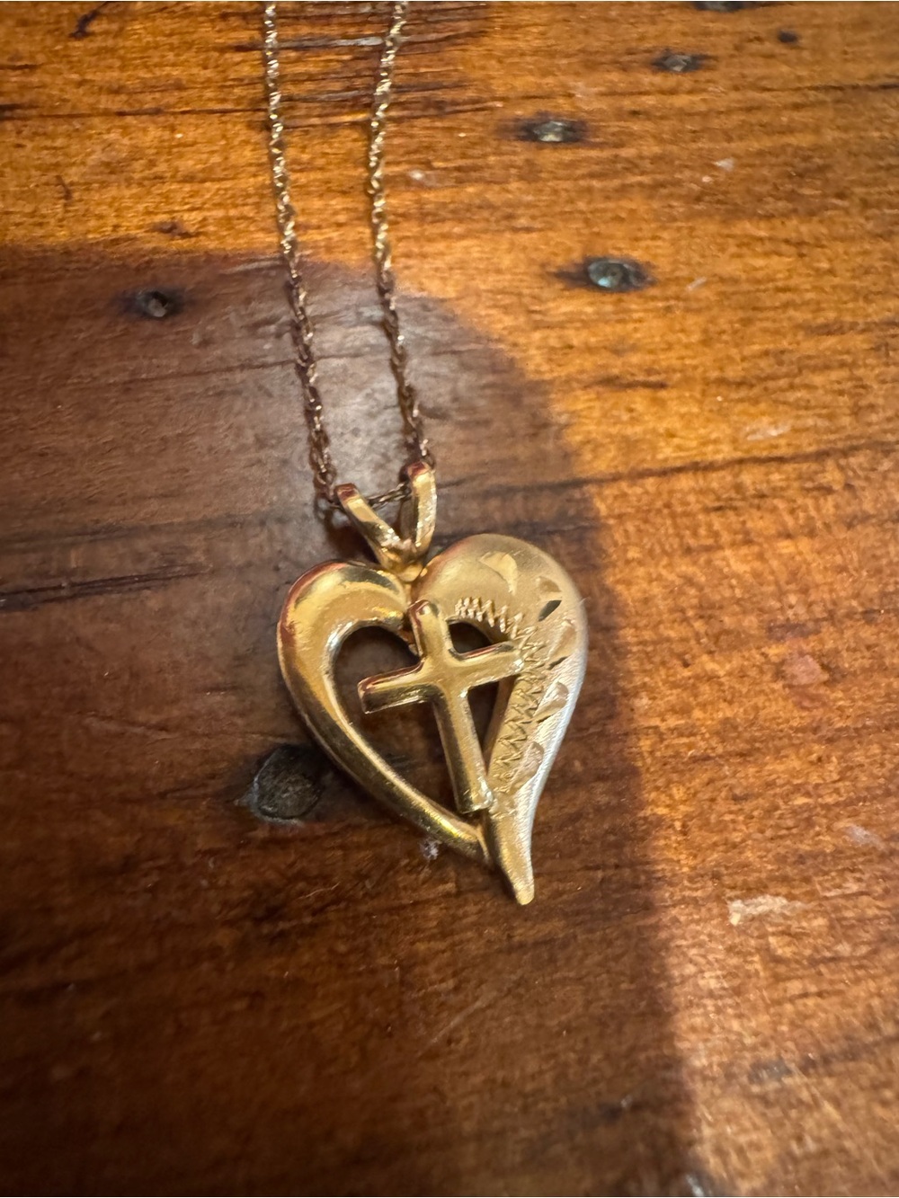 Cross inside heart in 12kgf gold pendant on gf necklace